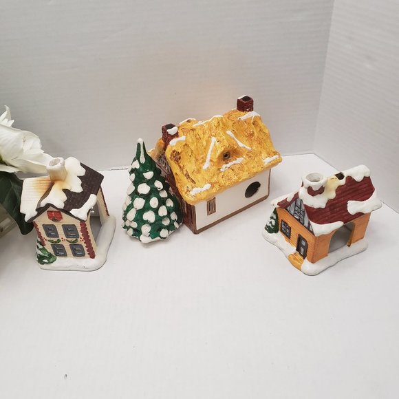 2 Vintage YULETIDE 1986 Village Ceramic House Cottage Light Christmas Snow Tree - Picture 13 of 13